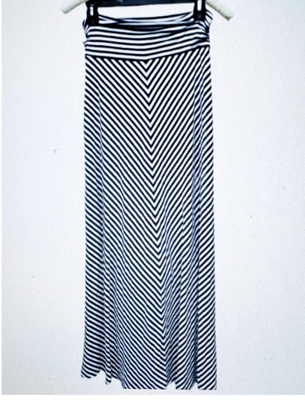 Breathable Black White Fold-Over Maxi Skirt Striped Boho Long Skirt Small Flowy